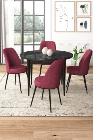 Dining Table & Chairs Set (5 Pieces) Tor - Black Marble