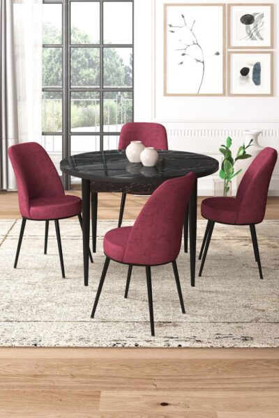 Dining Table & Chairs Set (5 Pieces) Tor - Black Marble