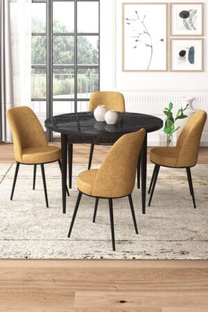 Dining Table & Chairs Set (5 Pieces) Tor - Black Marble