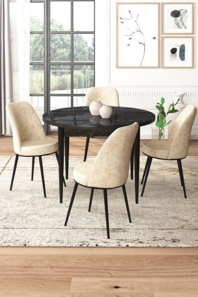 Dining Table & Chairs Set (5 Pieces) Tor - Black Marble