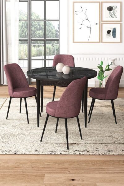 Dining Table & Chairs Set (5 Pieces) Tor - Black Marble