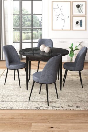 Dining Table & Chairs Set (5 Pieces) Tor - Black Marble