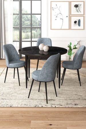 Dining Table & Chairs Set (5 Pieces) Tor - Black Marble