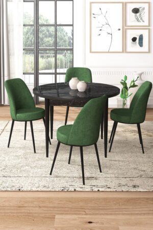 Dining Table & Chairs Set (5 Pieces) Tor - Black Marble