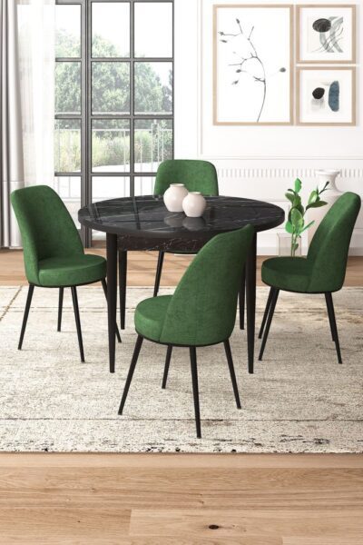 Dining Table & Chairs Set (5 Pieces) Tor - Black Marble