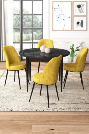 Dining Table & Chairs Set (5 Pieces) Tor - Black Marble