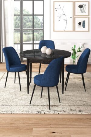 Dining Table & Chairs Set (5 Pieces) Tor - Black Marble