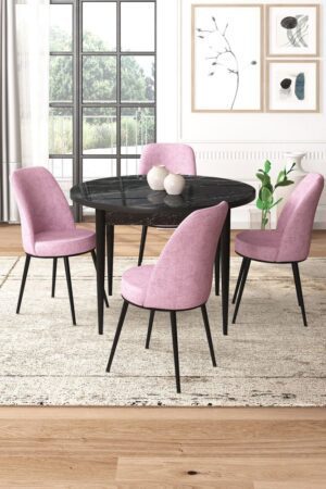 Dining Table & Chairs Set (5 Pieces) Tor - Black Marble