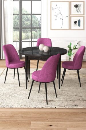 Dining Table & Chairs Set (5 Pieces) Tor - Black Marble