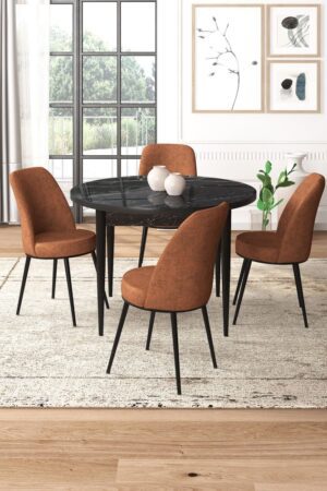 Dining Table & Chairs Set (5 Pieces) Tor - Black Marble
