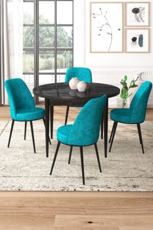 Dining Table & Chairs Set (5 Pieces) Tor - Black Marble