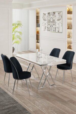 Dining Table & Chairs Set (5 Pieces) Vals - White