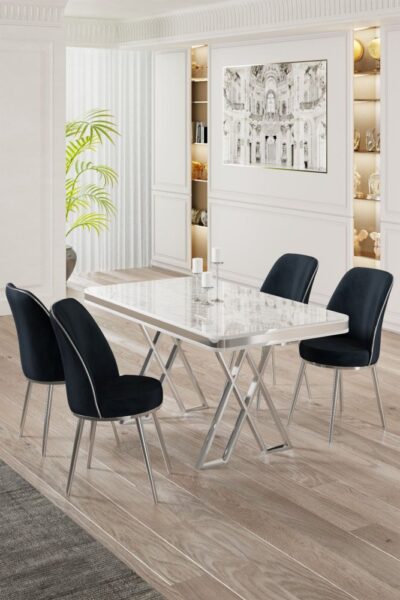 Dining Table & Chairs Set (5 Pieces) Vals - White