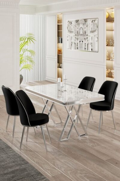 Dining Table & Chairs Set (5 Pieces) Vals - White