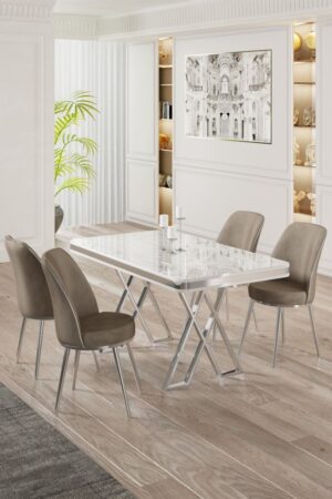 Dining Table & Chairs Set (5 Pieces) Vals - White