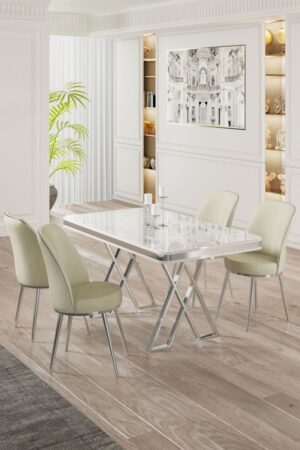 Dining Table & Chairs Set (5 Pieces) Vals - White