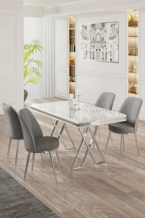 Dining Table & Chairs Set (5 Pieces) Vals - White