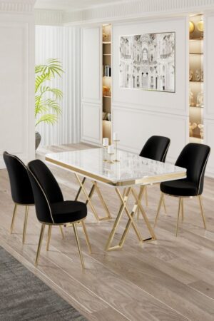 Dining Table & Chairs Set (5 Pieces) Vals - White