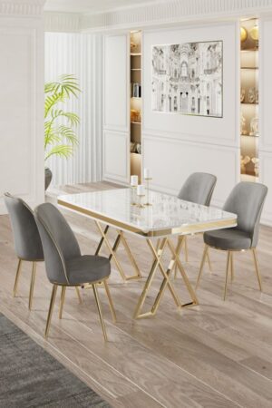 Dining Table & Chairs Set (5 Pieces) Vals - White