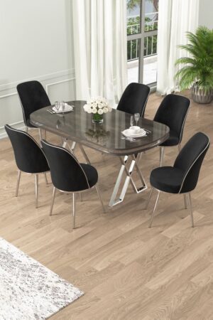 Dining Table & Chairs Set (7 Pieces) Lai - Anthracite