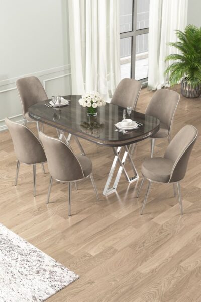 Dining Table & Chairs Set (7 Pieces) Lai - Anthracite