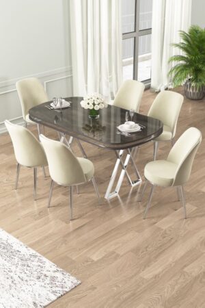 Dining Table & Chairs Set (7 Pieces) Lai - Anthracite