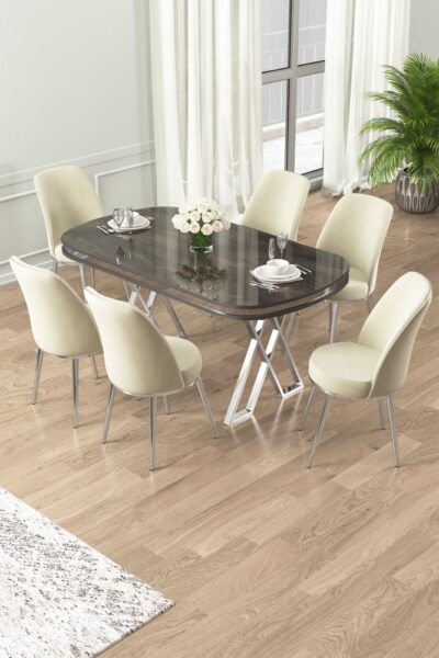 Dining Table & Chairs Set (7 Pieces) Lai - Anthracite