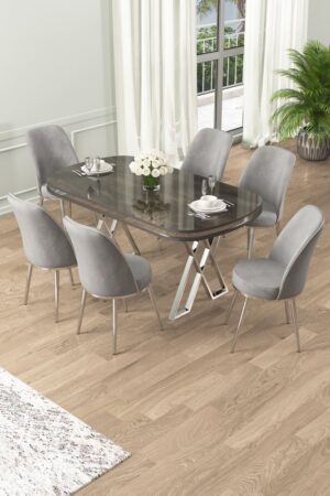 Dining Table & Chairs Set (7 Pieces) Lai - Anthracite
