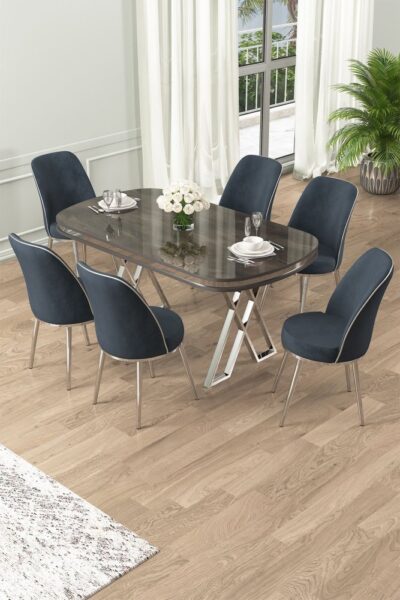 Dining Table & Chairs Set (7 Pieces) Lai - Anthracite