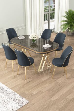 Dining Table & Chairs Set (7 Pieces) Lai - Anthracite