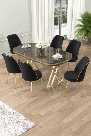 Dining Table & Chairs Set (7 Pieces) Lai - Anthracite