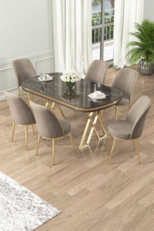 Dining Table & Chairs Set (7 Pieces) Lai - Anthracite