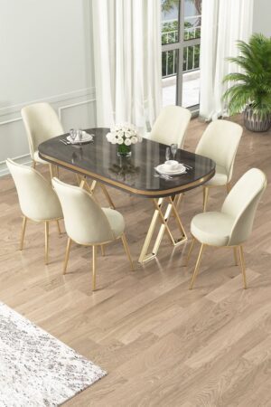 Dining Table & Chairs Set (7 Pieces) Lai - Anthracite