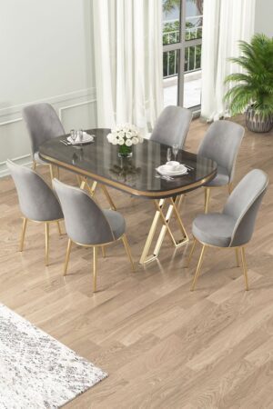 Dining Table & Chairs Set (7 Pieces) Lai - Anthracite