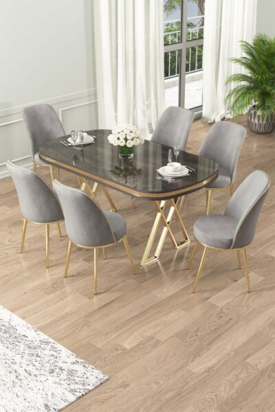 Dining Table & Chairs Set (7 Pieces) Lai - Anthracite