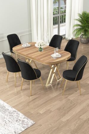 Dining Table & Chairs Set (7 Pieces) Lai - Light Walnut