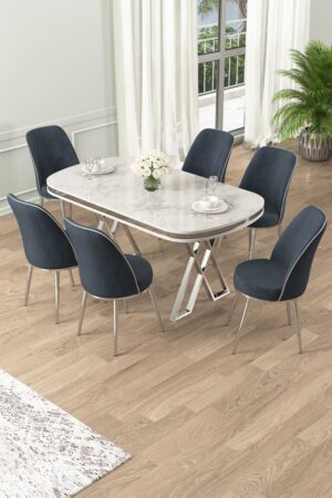 Dining Table & Chairs Set (7 Pieces) Lai - White