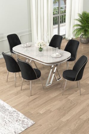 Dining Table & Chairs Set (7 Pieces) Lai - White
