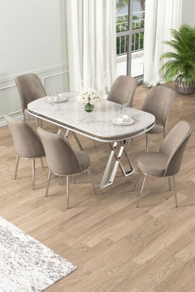 Dining Table & Chairs Set (7 Pieces) Lai - White