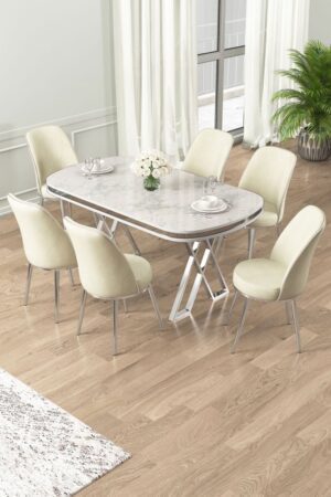 Dining Table & Chairs Set (7 Pieces) Lai - White