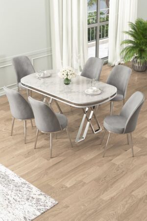 Dining Table & Chairs Set (7 Pieces) Lai - White