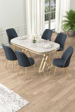 Dining Table & Chairs Set (7 Pieces) Lai - White