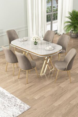 Dining Table & Chairs Set (7 Pieces) Lai - White