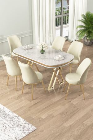 Dining Table & Chairs Set (7 Pieces) Lai - White