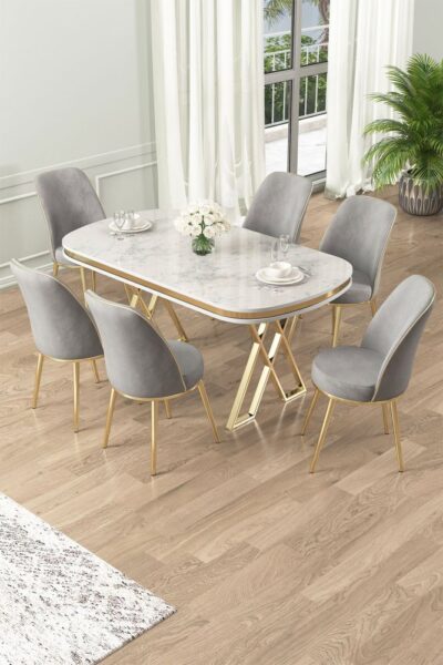 Dining Table & Chairs Set (7 Pieces) Lai - White