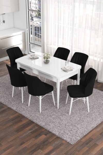 Extendable Dining Table & Chairs Set (7 Pieces) Eva - White