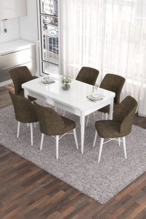 Extendable Dining Table & Chairs Set (7 Pieces) Eva - White