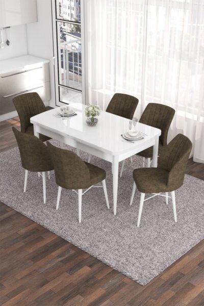 Extendable Dining Table & Chairs Set (7 Pieces) Eva - White