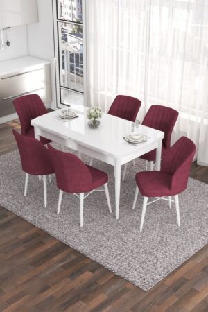 Extendable Dining Table & Chairs Set (7 Pieces) Eva - White