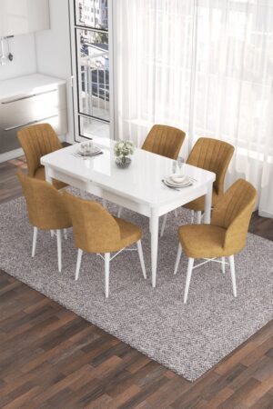 Extendable Dining Table & Chairs Set (7 Pieces) Eva - White